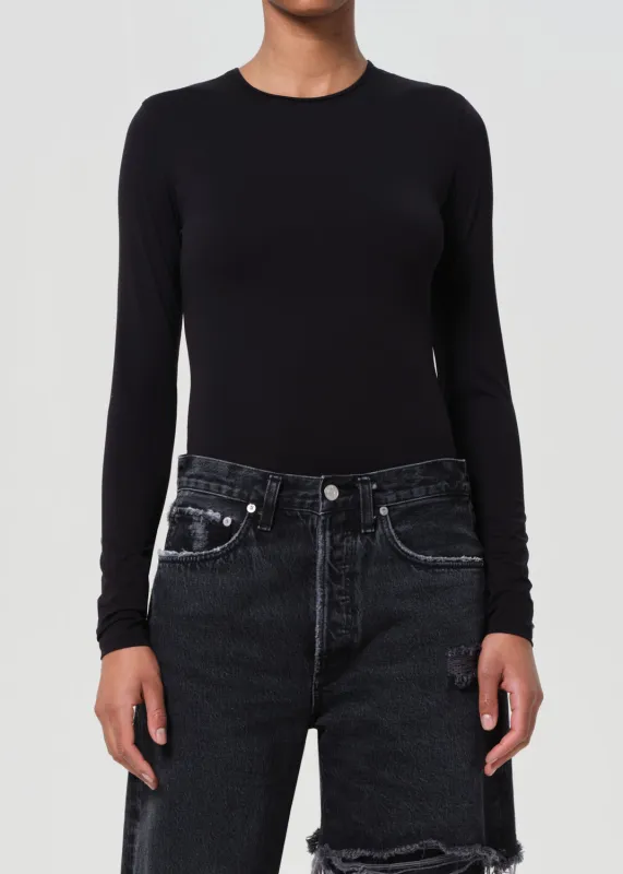 Aura Long Sleeve Bodysuit in Black sold by Agolde