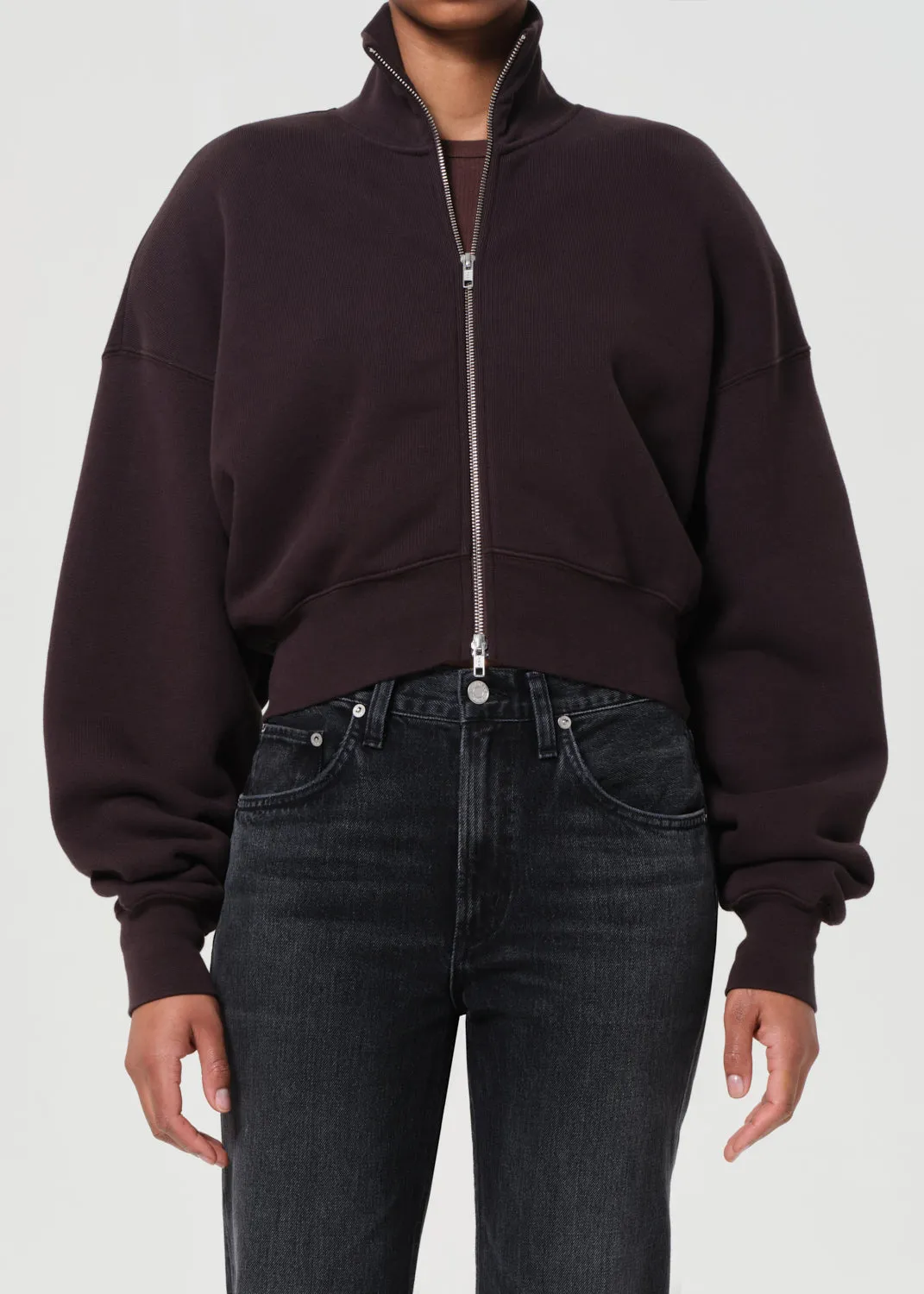 Darby Zip Up in Chocolate sold by Agolde