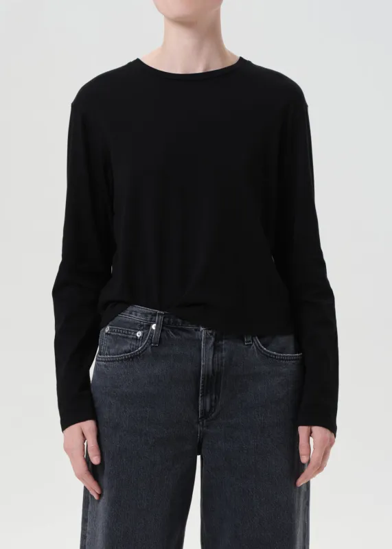 Sydney Long Sleeve Tee in Black sold by Agolde