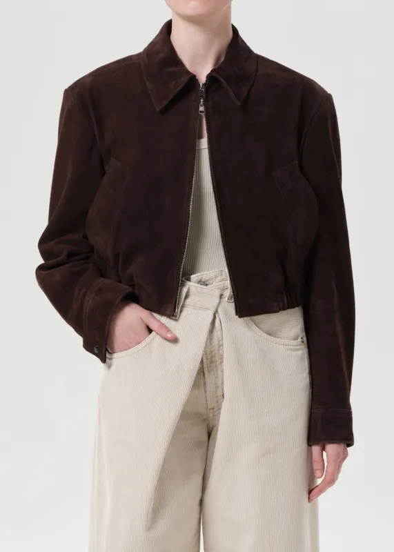 Nahla Cropped Suede Jacket in Root sold by Agolde