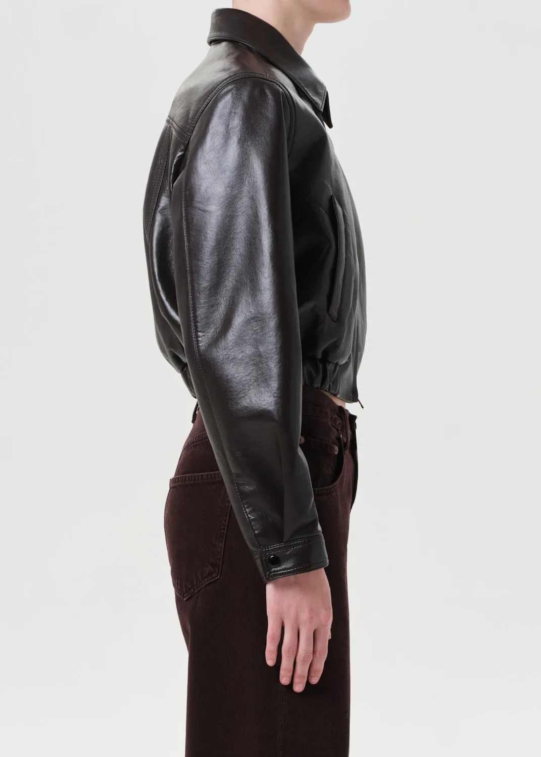 Essie Recycled Leather Cropped Jacket in Chocolate sold by Agolde product image thumbnail 3