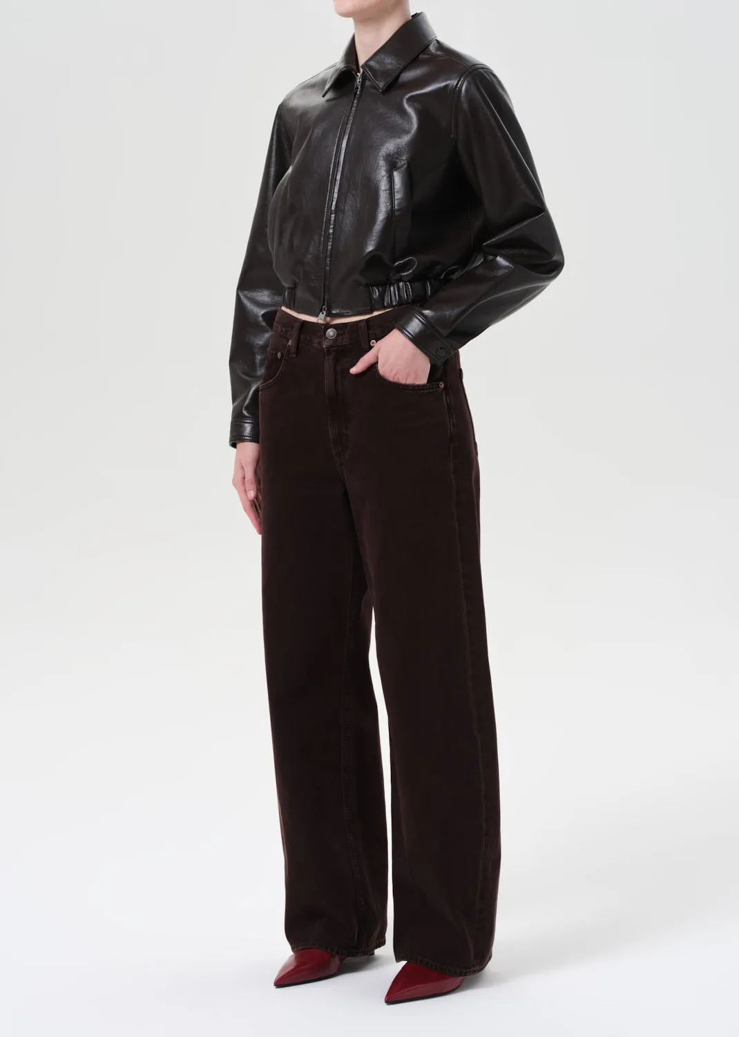 Essie Recycled Leather Cropped Jacket in Chocolate sold by Agolde product image thumbnail 4