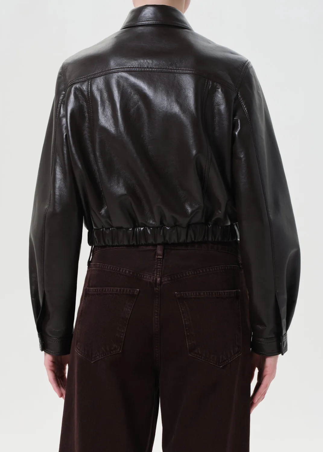 Essie Recycled Leather Cropped Jacket in Chocolate sold by Agolde product image thumbnail 2