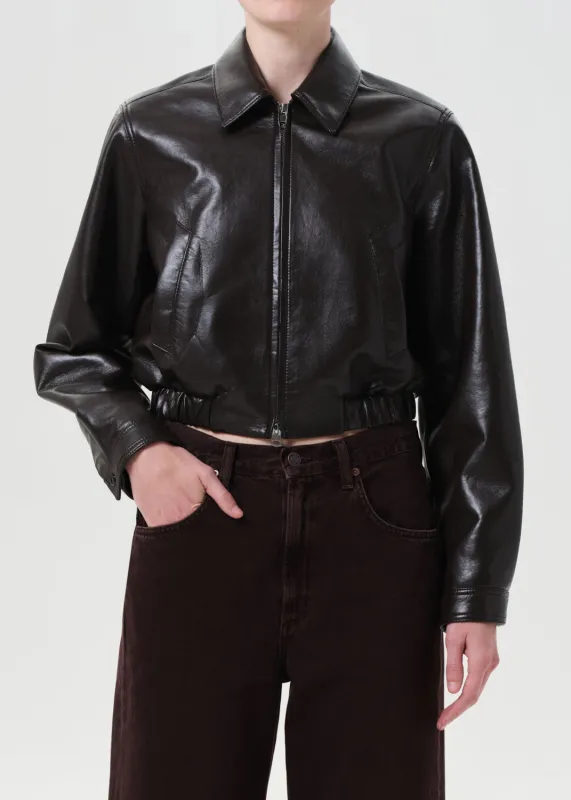Essie Recycled Leather Cropped Jacket in Chocolate sold by Agolde
