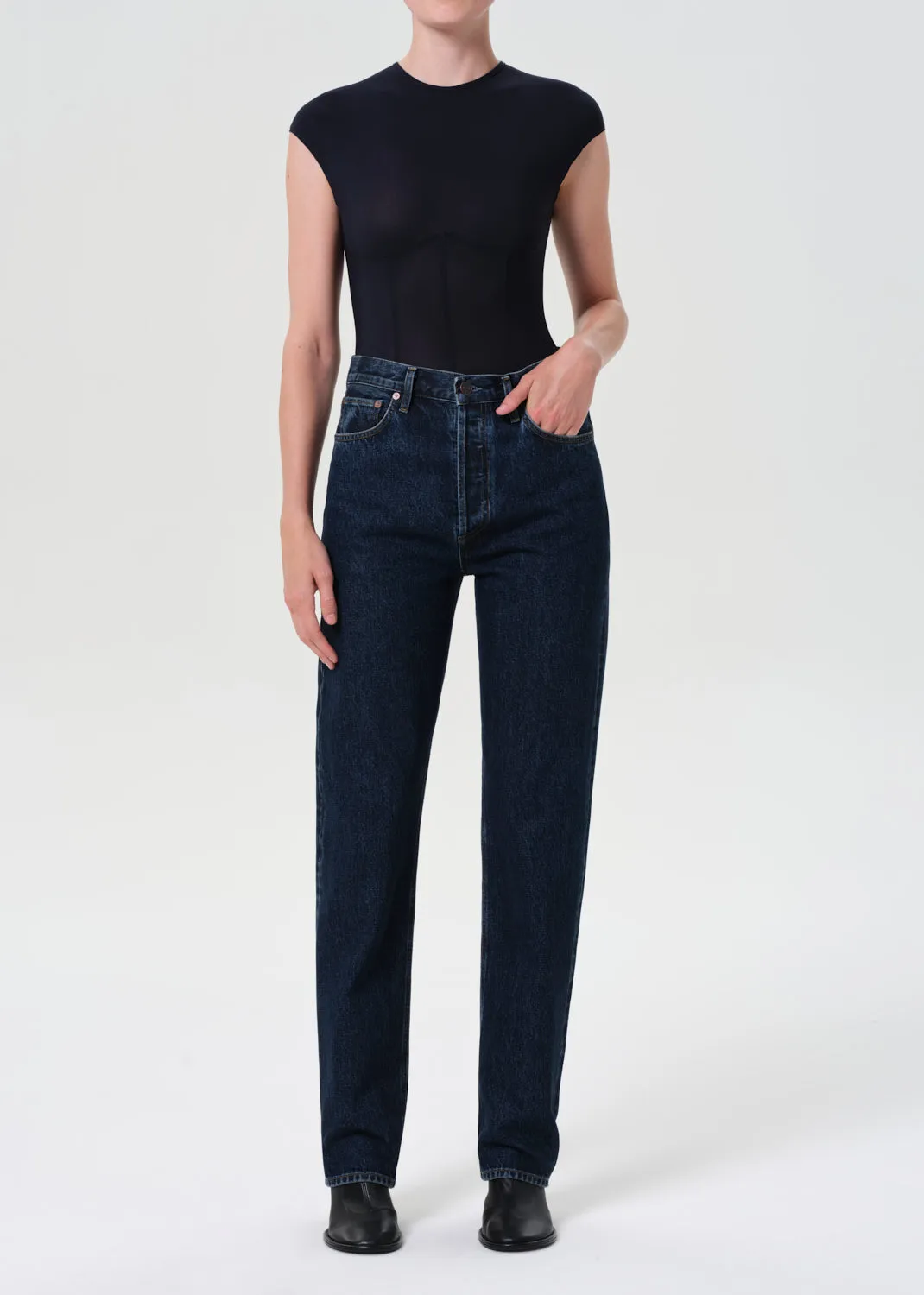 90's Pinch Waist High Rise Straight Long in Pendulum sold by Agolde