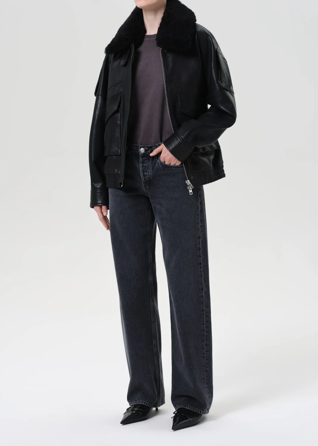 Avril Leather Jacket in Black sold by Agolde product image thumbnail 5