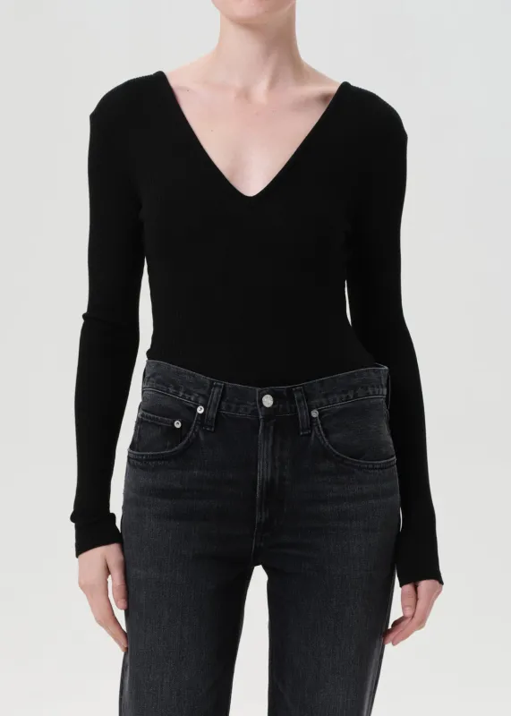 Darla Double V Bodysuit in Black made by Agolde