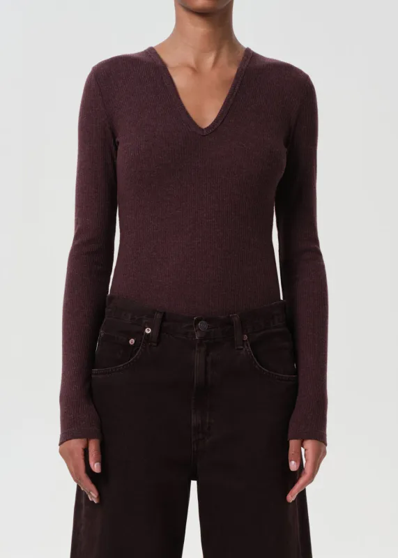 Darla Double V Bodysuit in Raisin made by Agolde