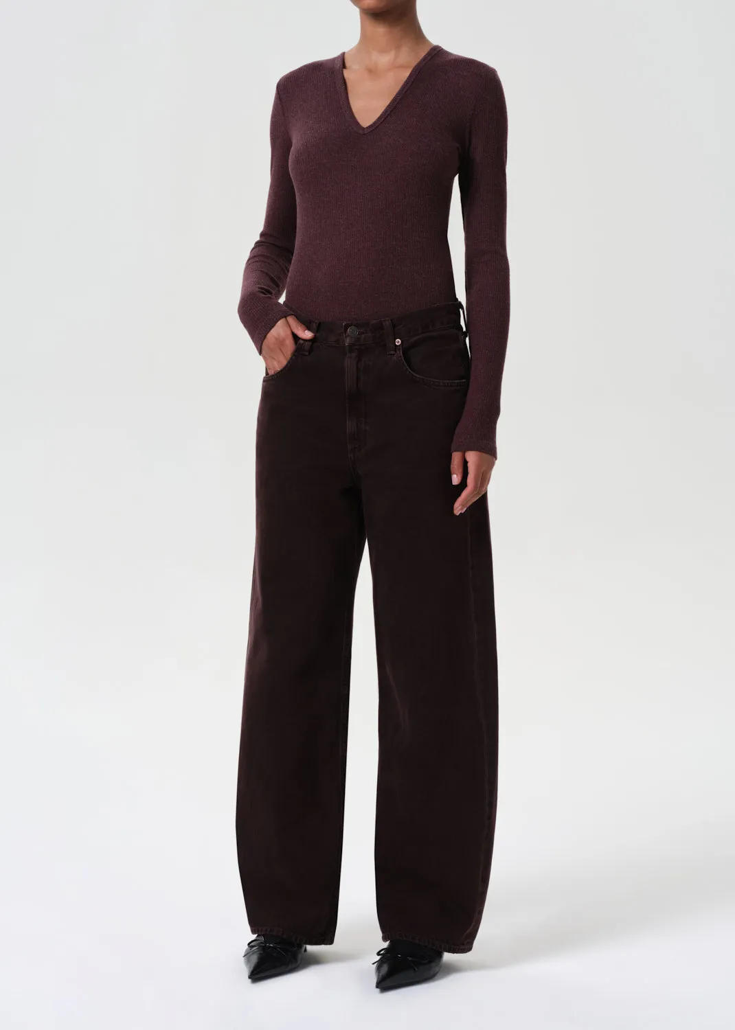Darla Double V Bodysuit in Raisin sold by Agolde product image thumbnail 4