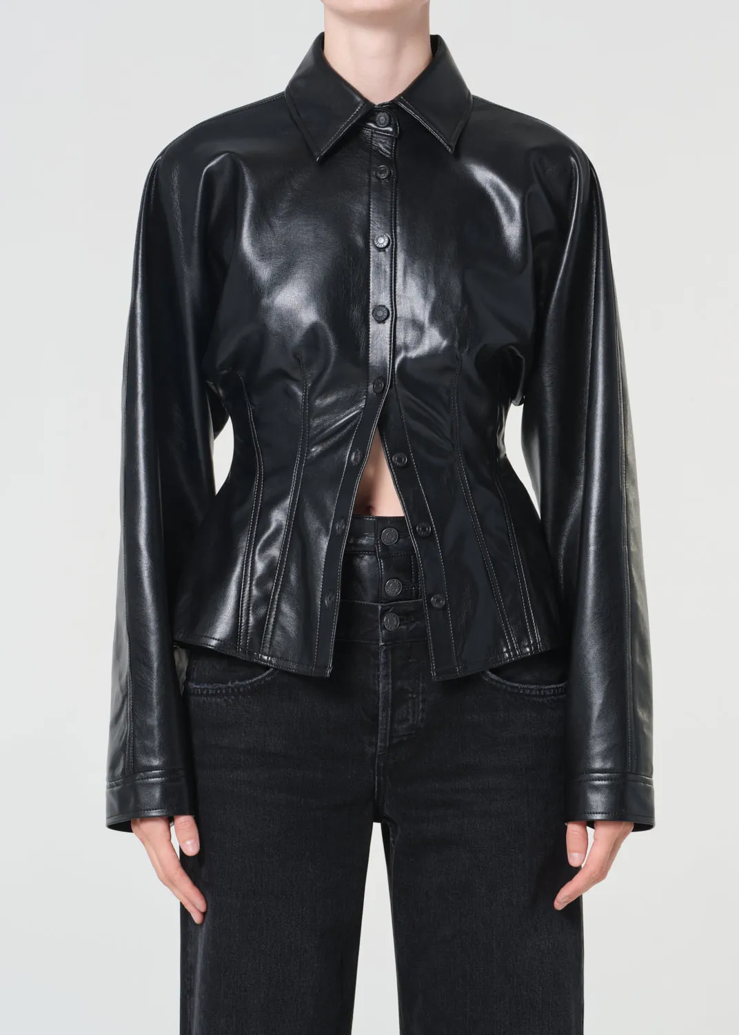 Devon Shirt (Recycled Leather) in Detox sold by Agolde