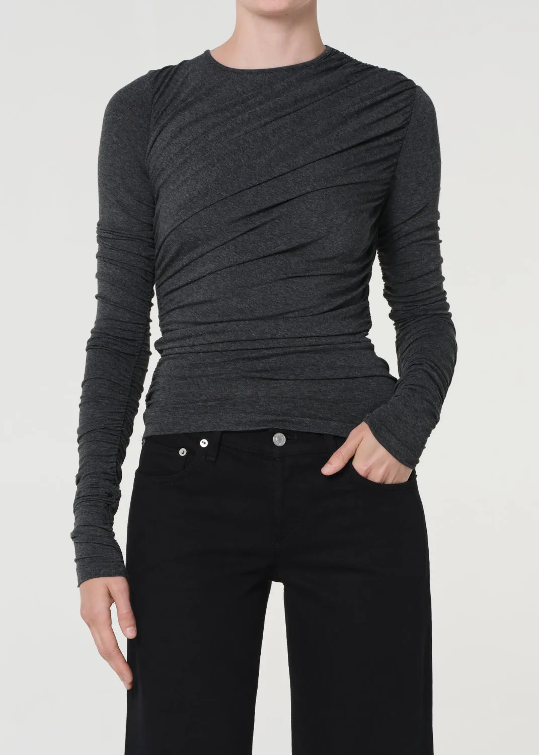 Tania Twist Tee in Charcoal Heather sold by Agolde