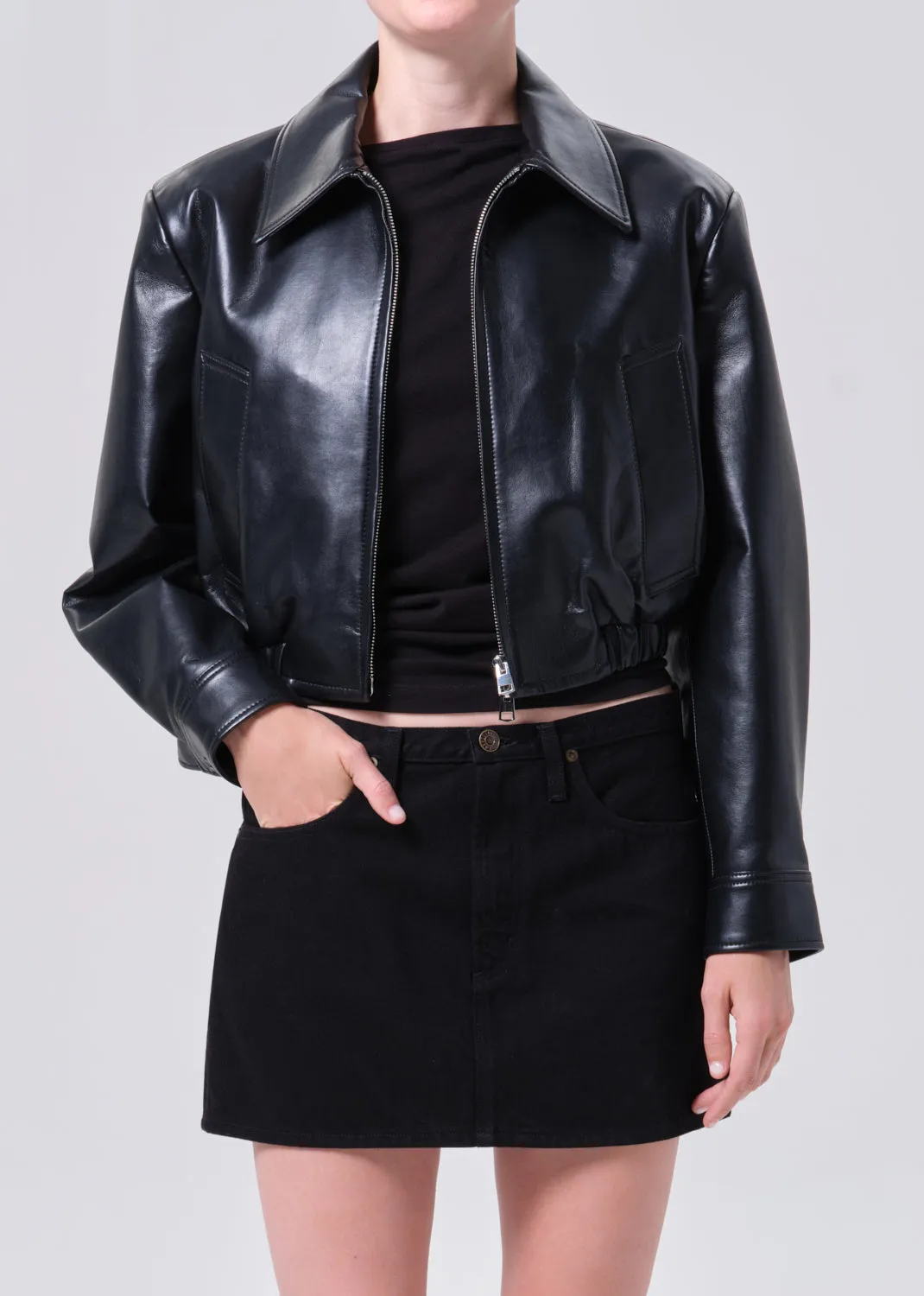 Nahla Cropped Jacket (Recycled Leather) in Detox sold by Agolde