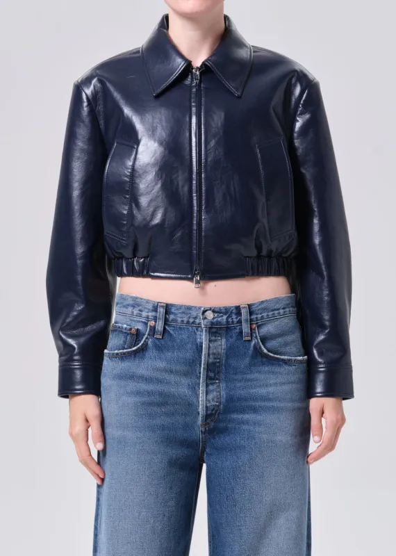 Nahla Cropped Jacket (Recycled Leather) in Navy sold by Agolde