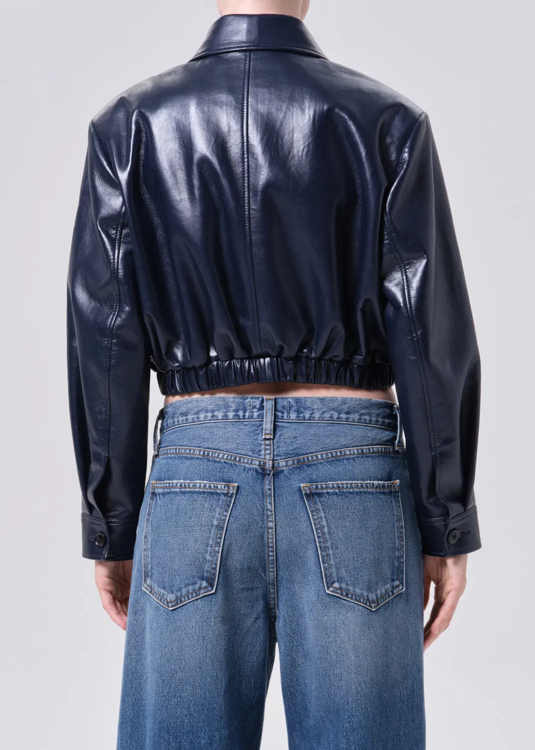 Nahla Cropped Jacket (Recycled Leather) in Navy sold by Agolde product image thumbnail 2