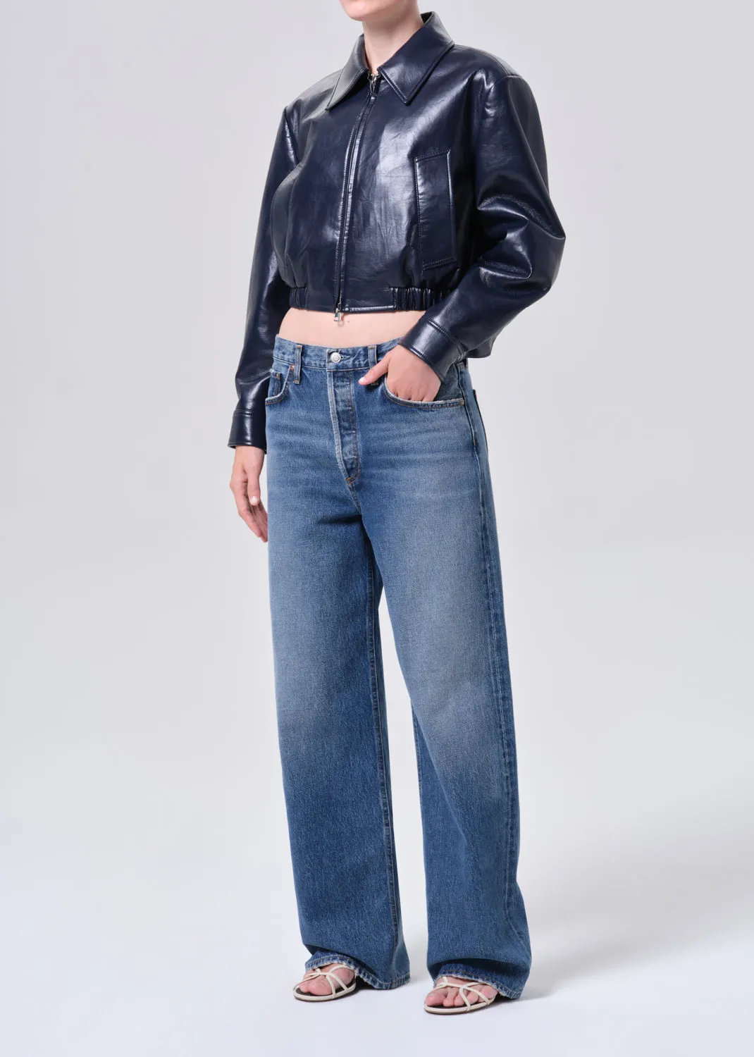 Nahla Cropped Jacket (Recycled Leather) in Navy sold by Agolde product image thumbnail 4