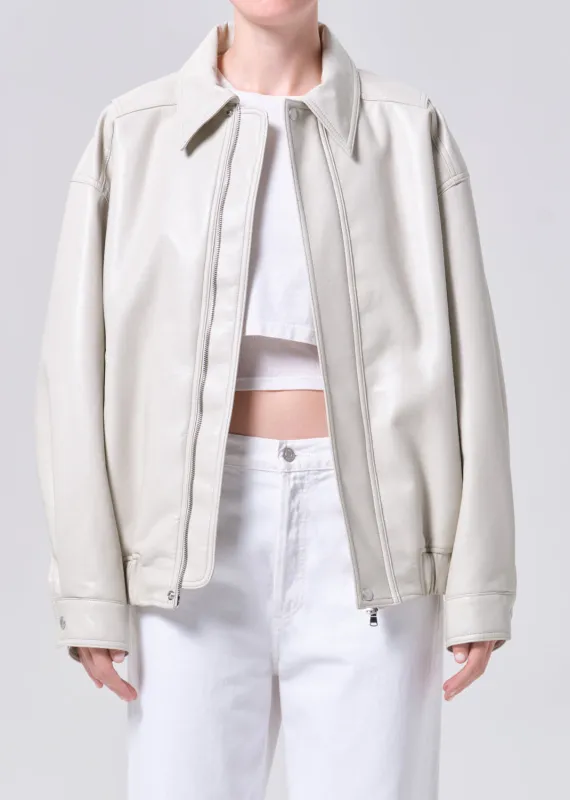 Aston Bomber (Recycled Leather) in Buff sold by Agolde