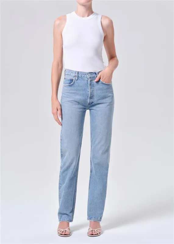 90's Pinch Waist High Rise Straight Long in Force sold by Agolde