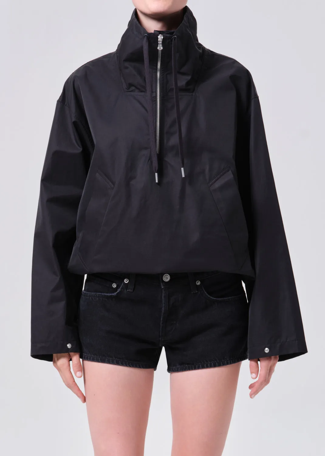 Lydia Nylon Popover Anorak in Black sold by Agolde