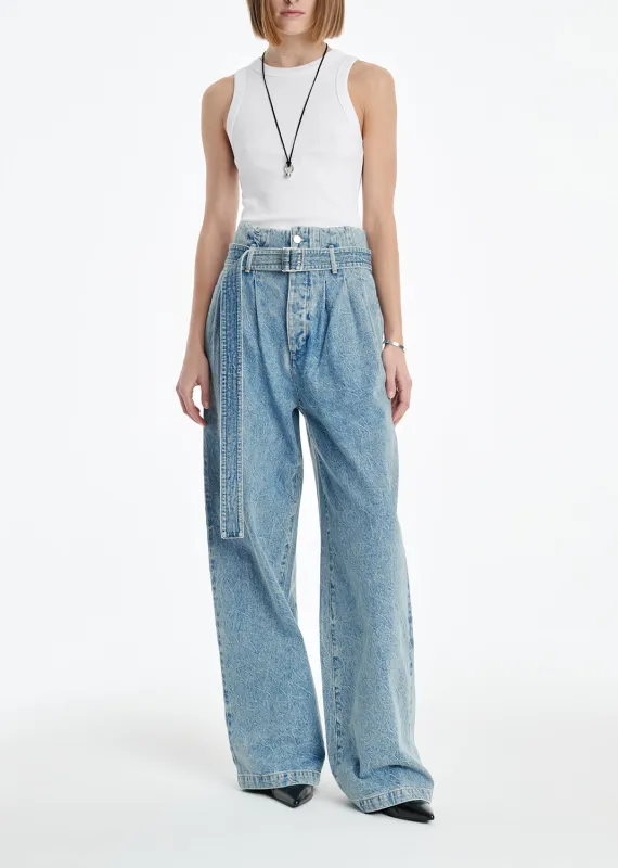 AGOLDE x MARIA MCMANUS Corset Wide Leg Jean (Weightless) in Crinkle Indigo sold by Agolde