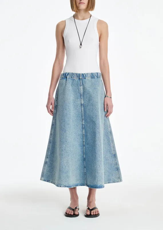 AGOLDE x MARIA MCMANUS Circle Skirt (Weightless) in Crinkle Indigo sold by Agolde