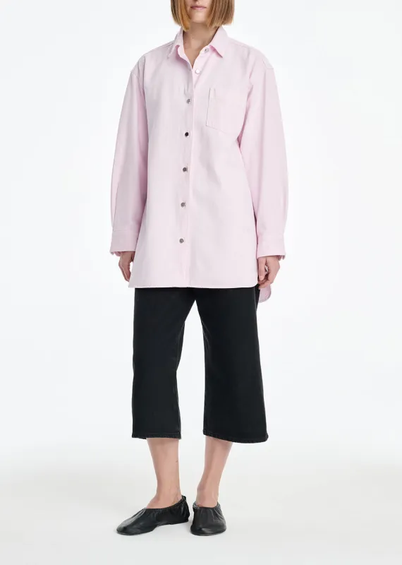 AGOLDE x MARIA MCMANUS A-Line Shirt Denim (Flyweight) in Stone Wash Powder Pink made by Agolde