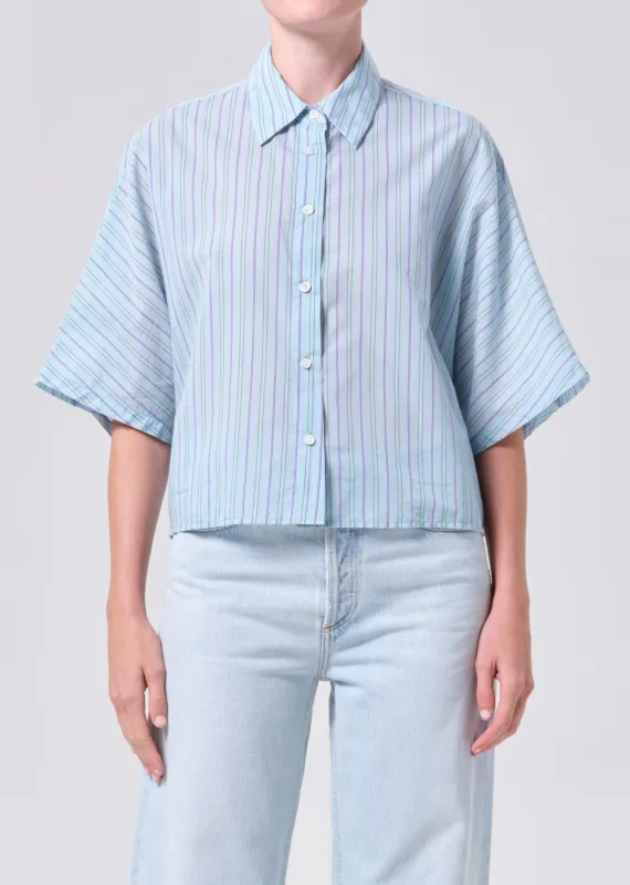 Merrin Shirt in Wirrel Stripe/Powder Blue made by Agolde
