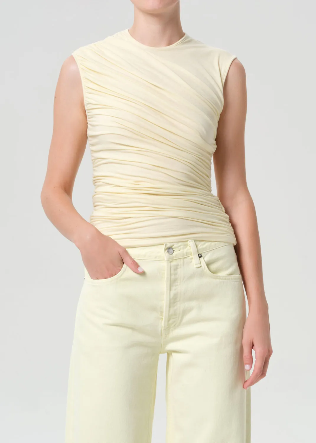 Ester Twist Tank in Lemon Drop sold by Agolde