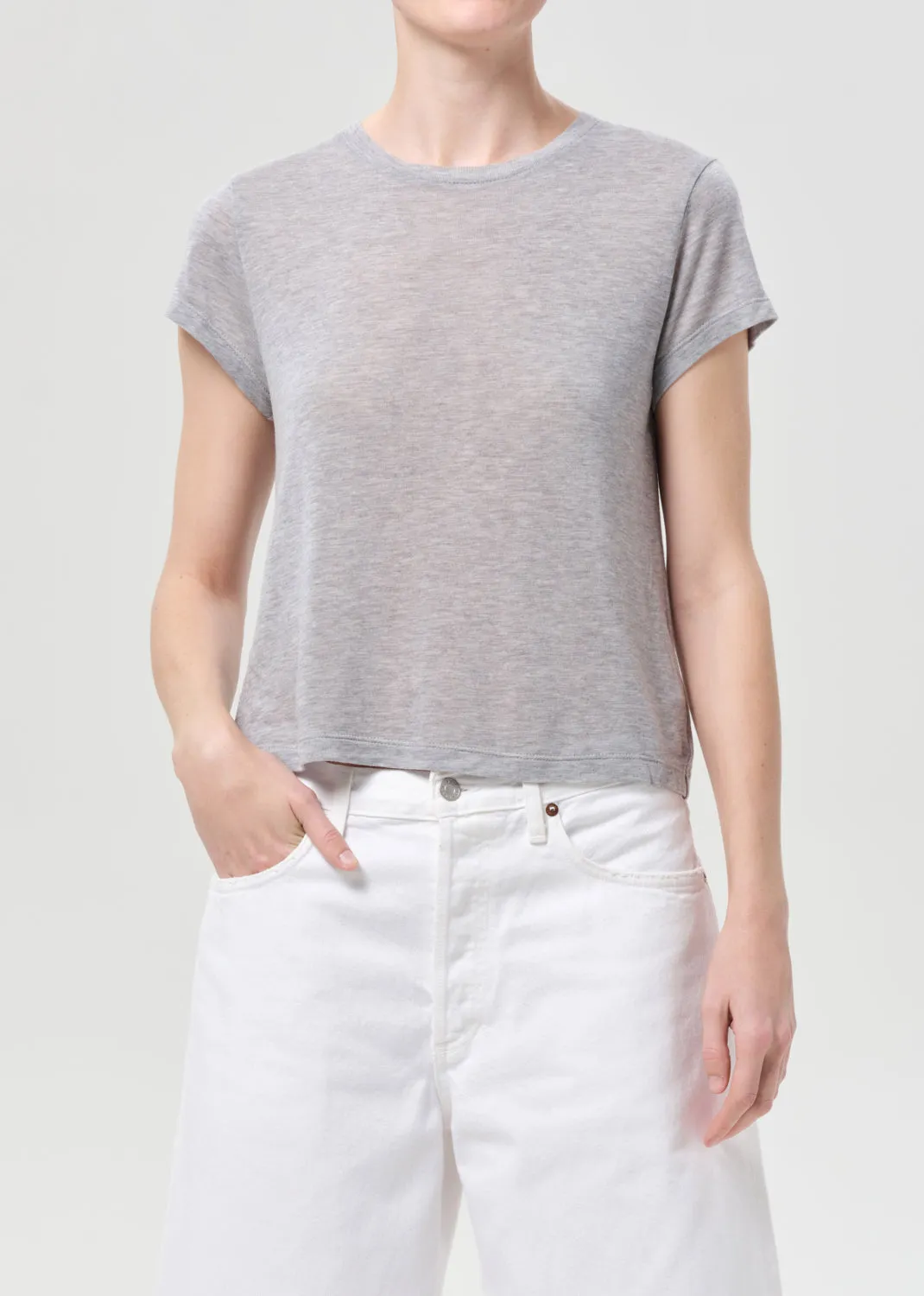 Adine Shrunken Tee in Grey Heather sold by Agolde