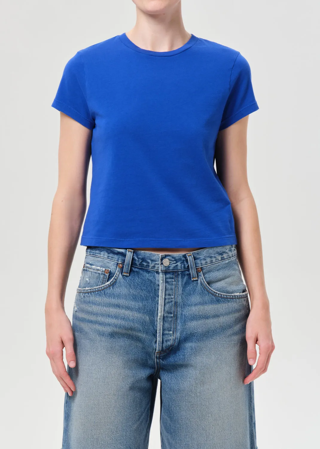 Adine Shrunken Tee in Cobalt sold by Agolde