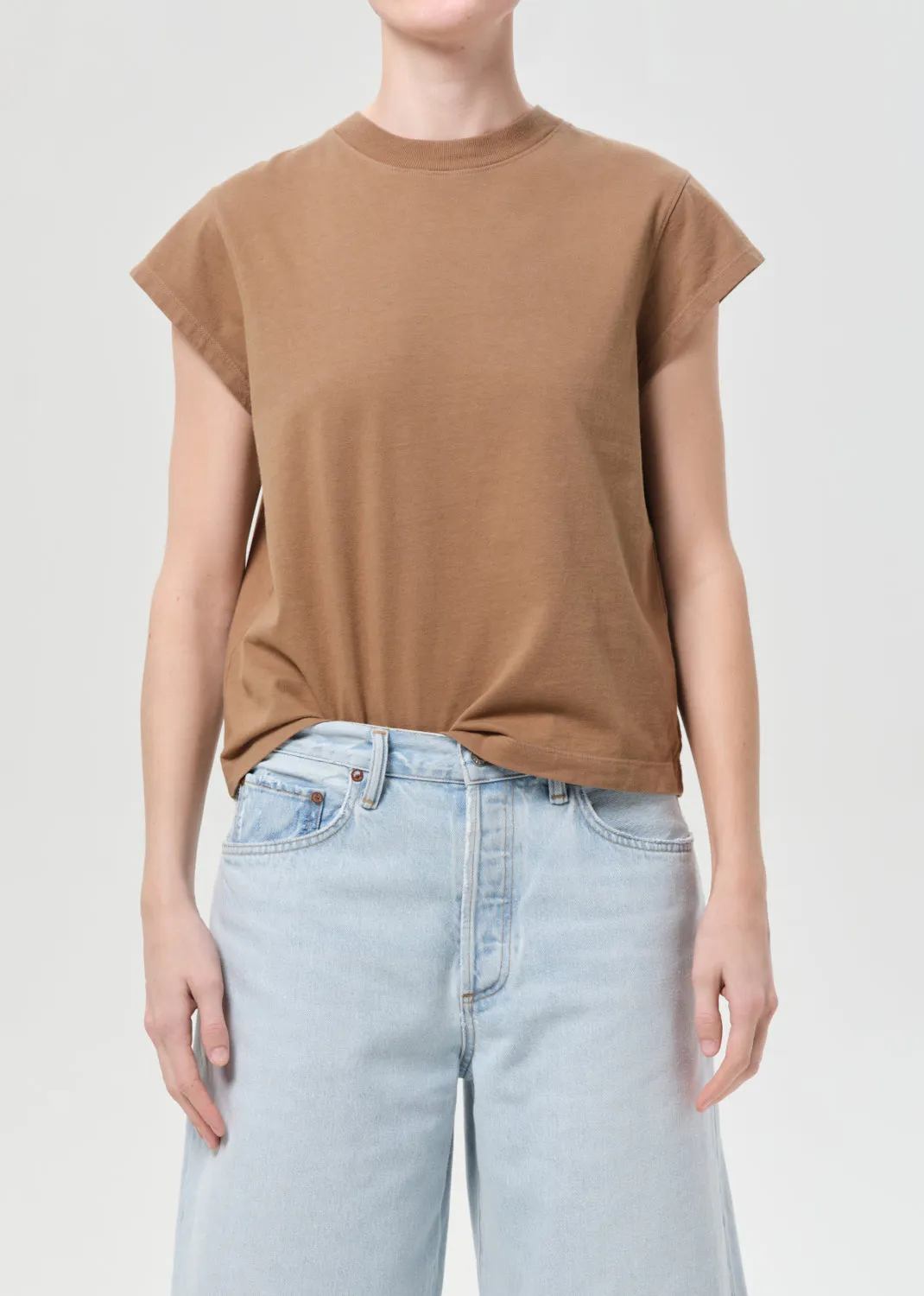 Bryce Cap Sleeve Tee in Hamoa sold by Agolde