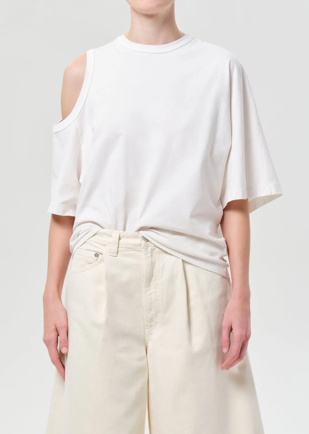 Shoulder Cut Out T-Shirt in White Ash sold by Agolde