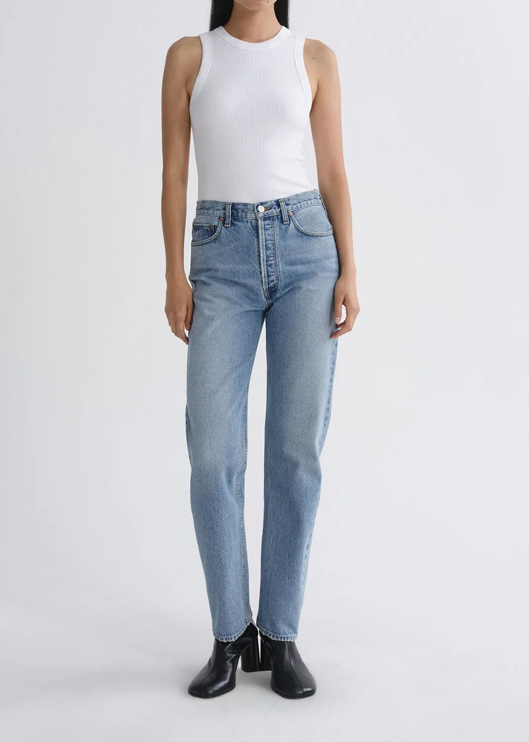 90's Pinch Waist High Rise Straight Long in Stage sold by Agolde