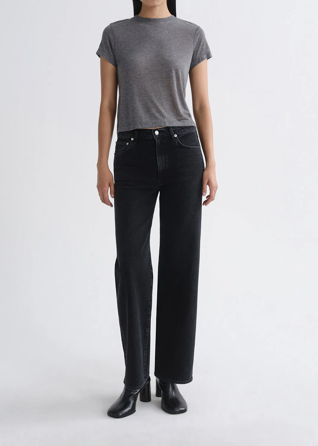 Adine Shrunken Tee (Tencel Jersey) in Grey Heather sold by Agolde product image thumbnail 2