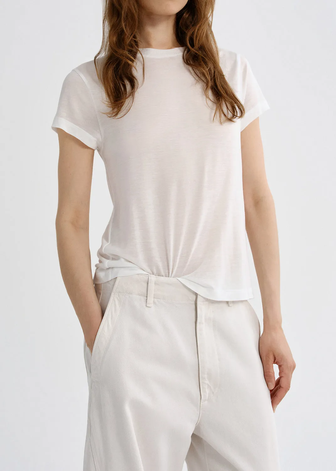 Long Line Adine Tee (Tencel Jersey) in Gesso sold by Agolde