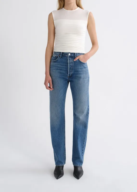 90's Pinch Waist High Rise Straight Long (Weightless) in Circulate made by Agolde