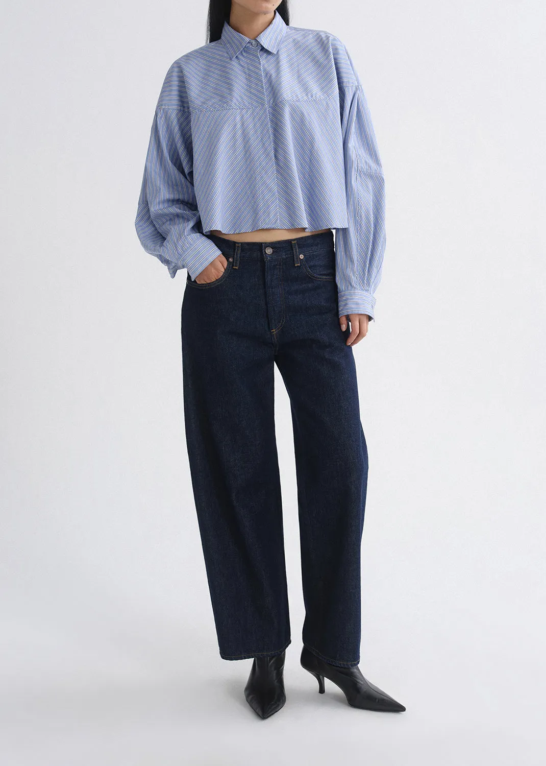 Agnes Shirt in Meyer Stripe Blue/White sold by Agolde