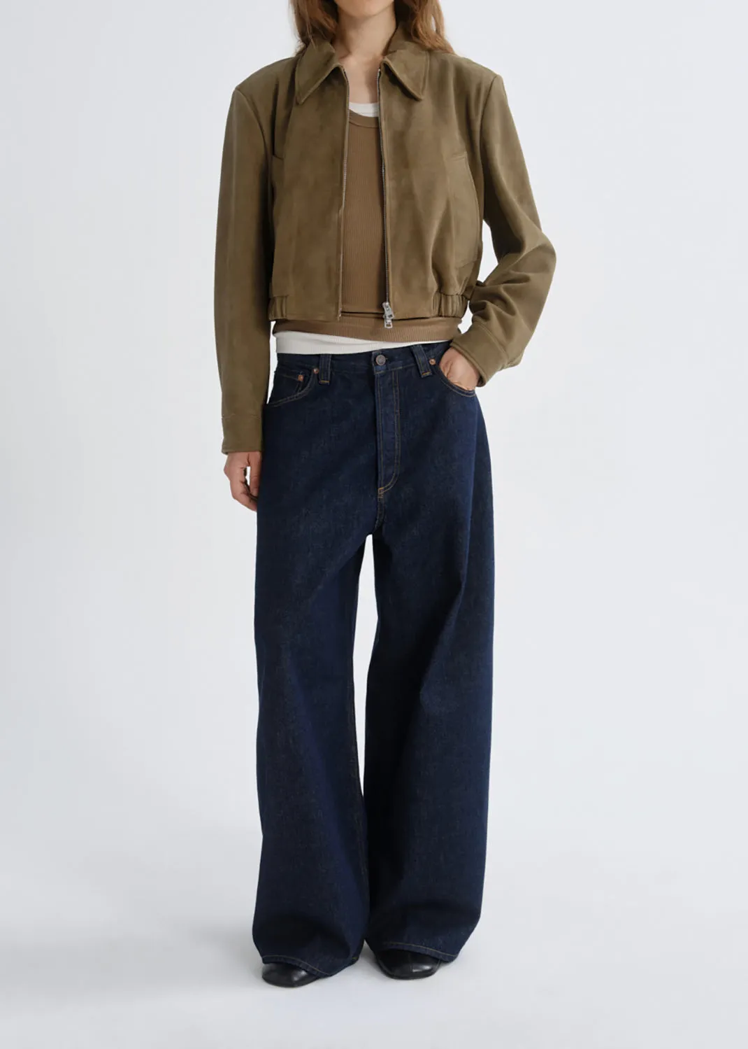 Nahla Cropped Jacket (Suede) in Canopy sold by Agolde product image thumbnail 2