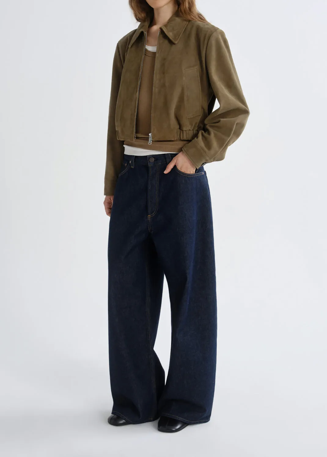 Nahla Cropped Jacket (Suede) in Canopy sold by Agolde product image thumbnail 5