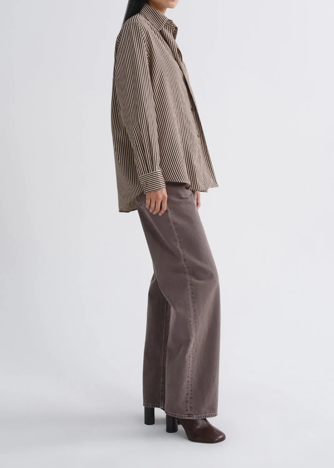 Aris Shirt in Trace Stripe Chocolate/Taupe sold by Agolde product image thumbnail 4