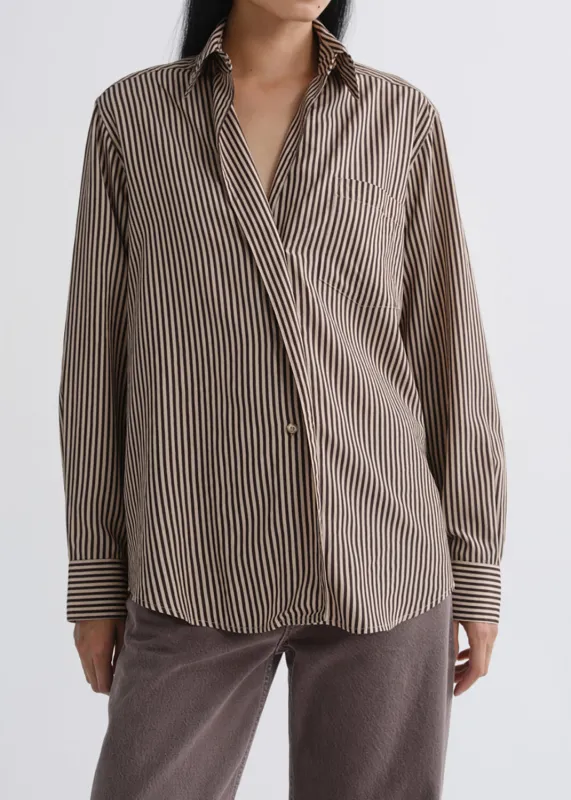 Aris Shirt in Trace Stripe Chocolate/Taupe made by Agolde