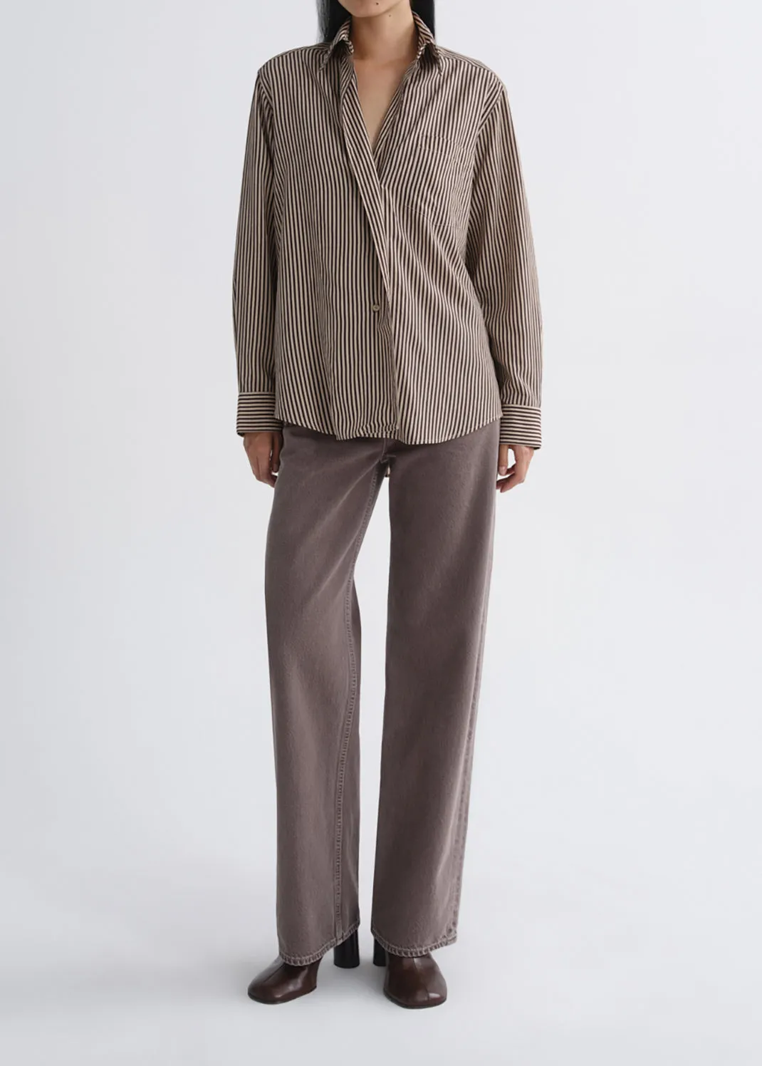 Aris Shirt in Trace Stripe Chocolate/Taupe sold by Agolde product image thumbnail 2
