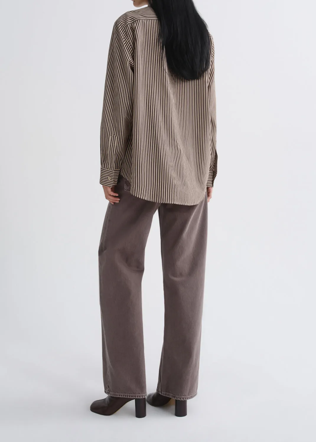Aris Shirt in Trace Stripe Chocolate/Taupe sold by Agolde product image thumbnail 3