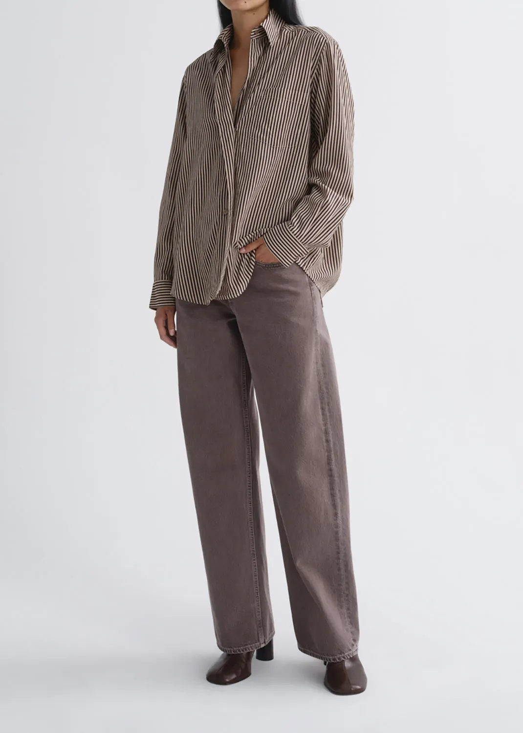 Aris Shirt in Trace Stripe Chocolate/Taupe sold by Agolde product image thumbnail 5