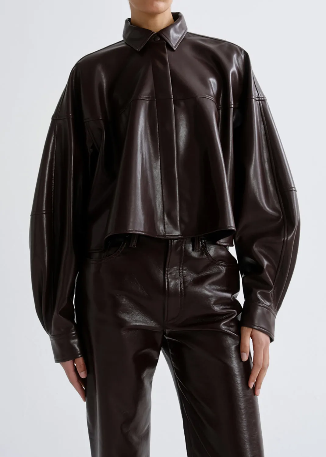 Agnes Shirt (Vegan Leather) in Madera sold by Agolde