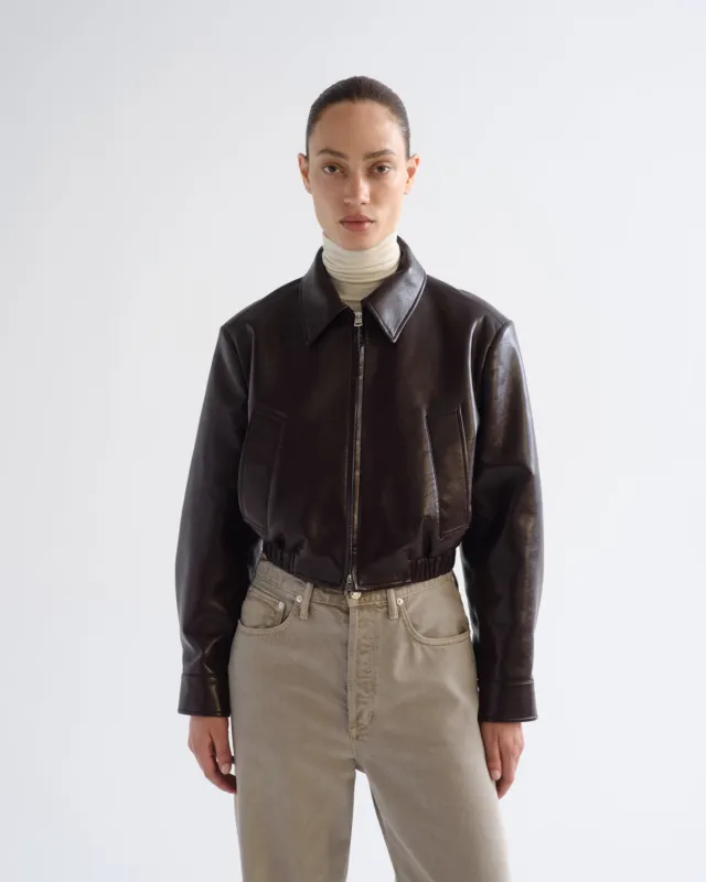 Nahla Cropped Jacket (Recycled Leather) in Madera made by Agolde