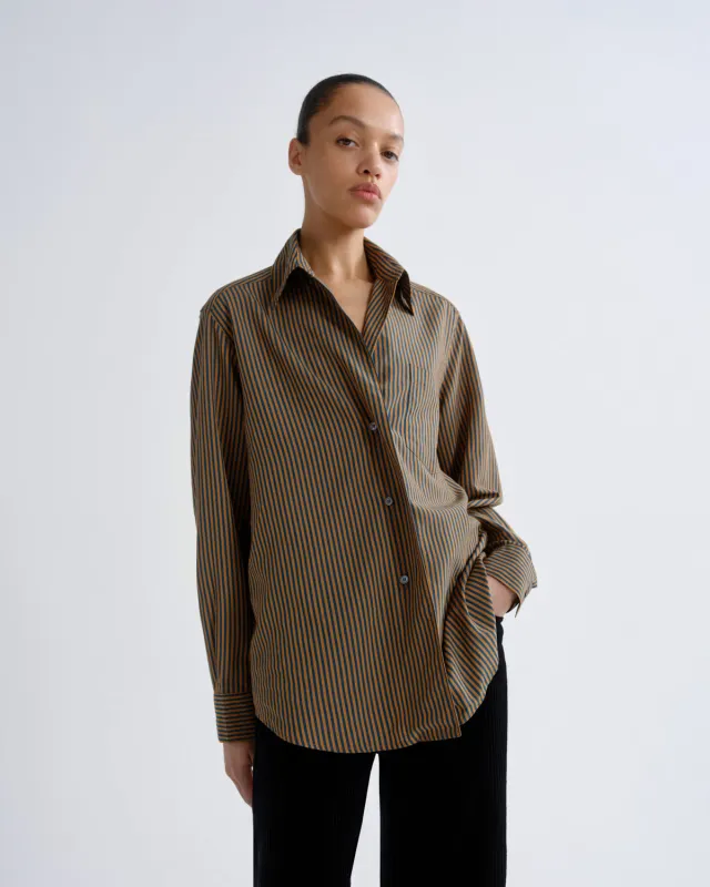 Aris Shirt in Trace Stripe Teal/Mustard made by Agolde