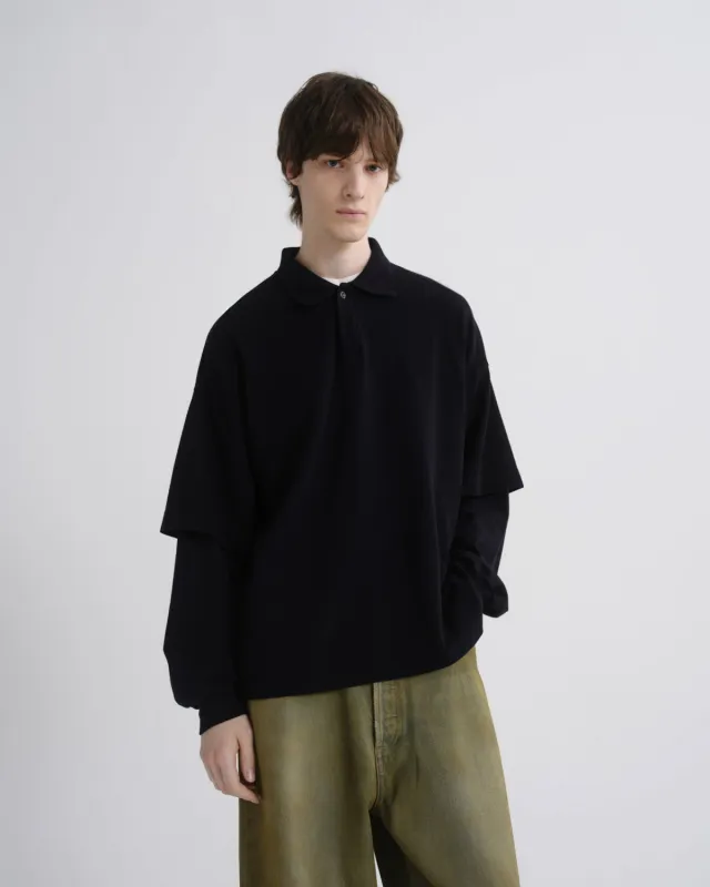 Curren Double Sleeve Polo in Blackened Navy made by Agolde