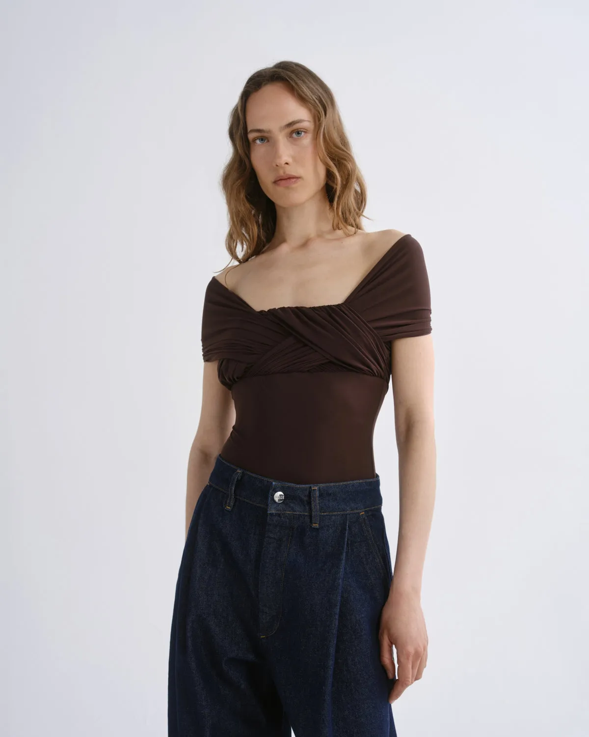 Stam Bodysuit in Chocolate sold by Agolde