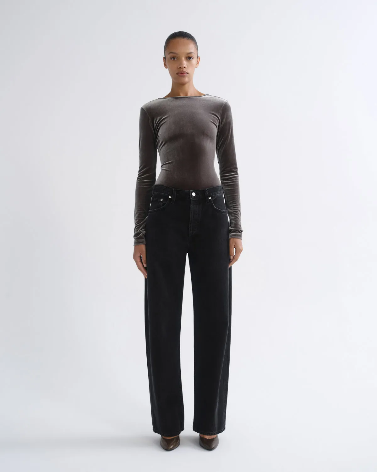 Corrin Scoop Back Bodysuit (Velvet) in Truffle sold by Agolde product image thumbnail 3