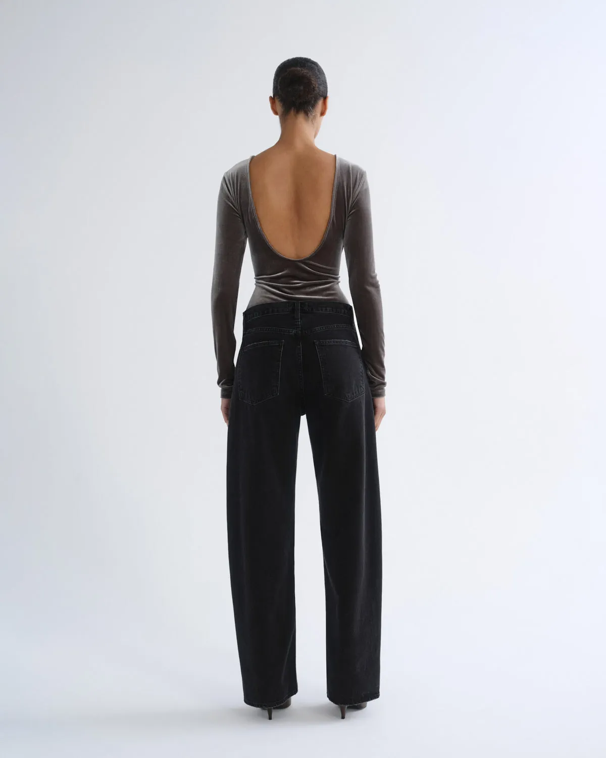 Corrin Scoop Back Bodysuit (Velvet) in Truffle sold by Agolde product image thumbnail 2